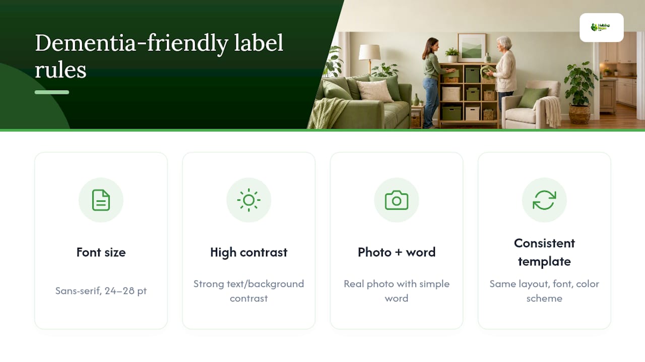 Diagram of dementia-friendly label design principles