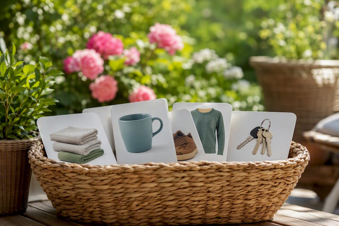 Close-up of dementia-friendly photo labels
