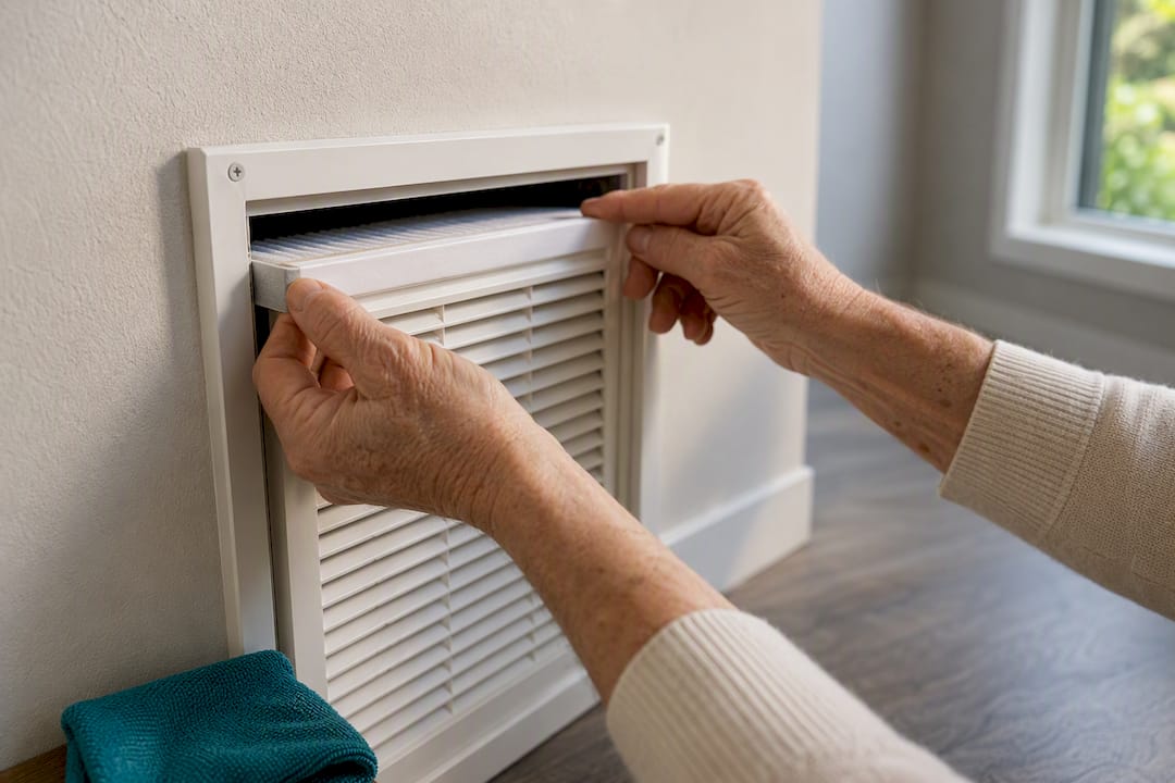 Hands changing an ADU HVAC filter
