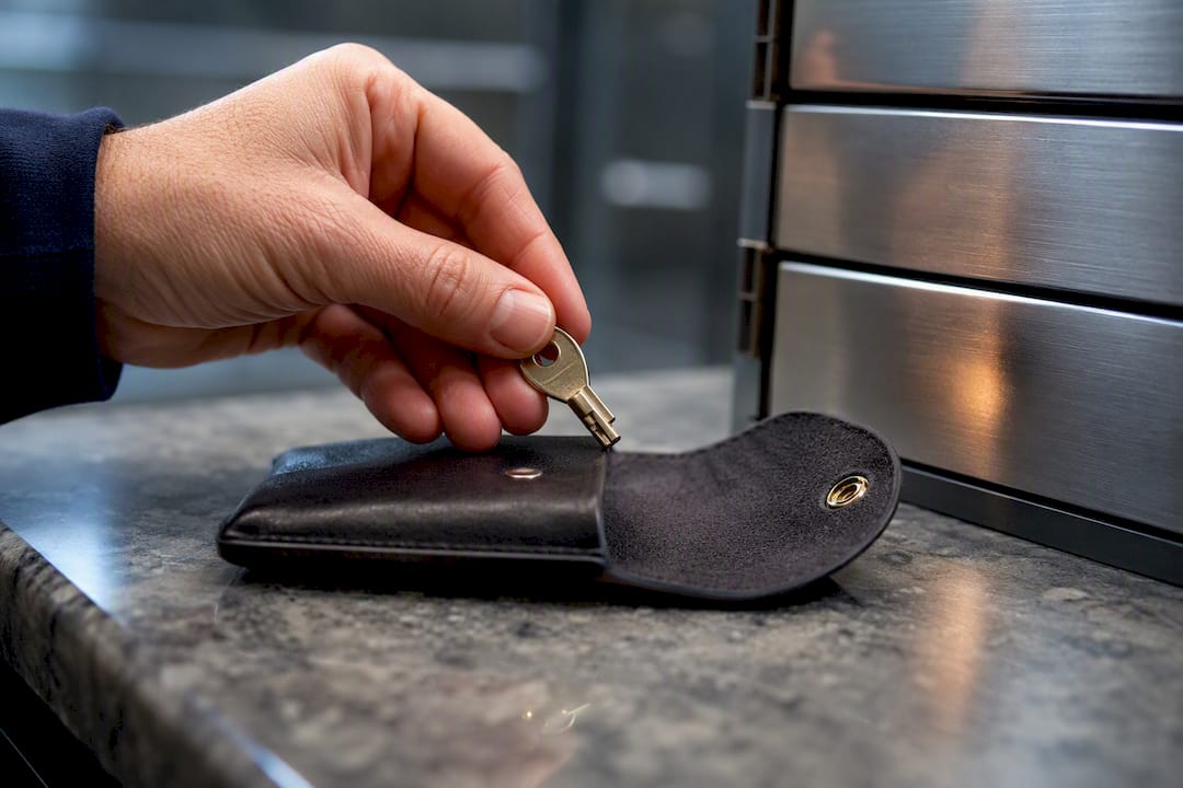 Hand placing safe deposit key