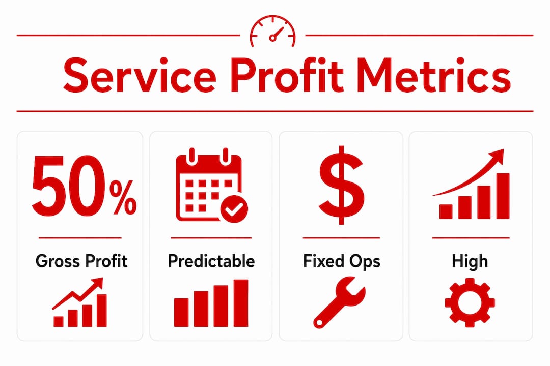 Infographic showing key dealership service profitability statistics