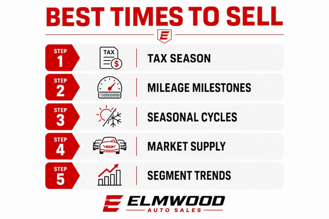 Infographic showing best times and factors for selling used cars