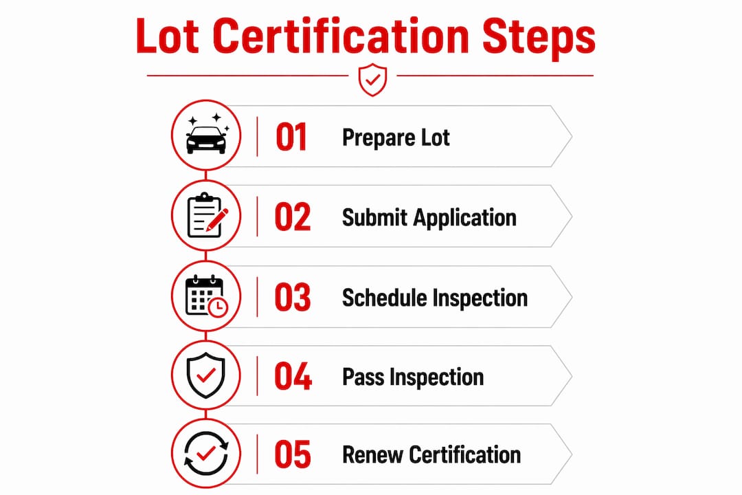 Infographic showing dealership lot certification steps