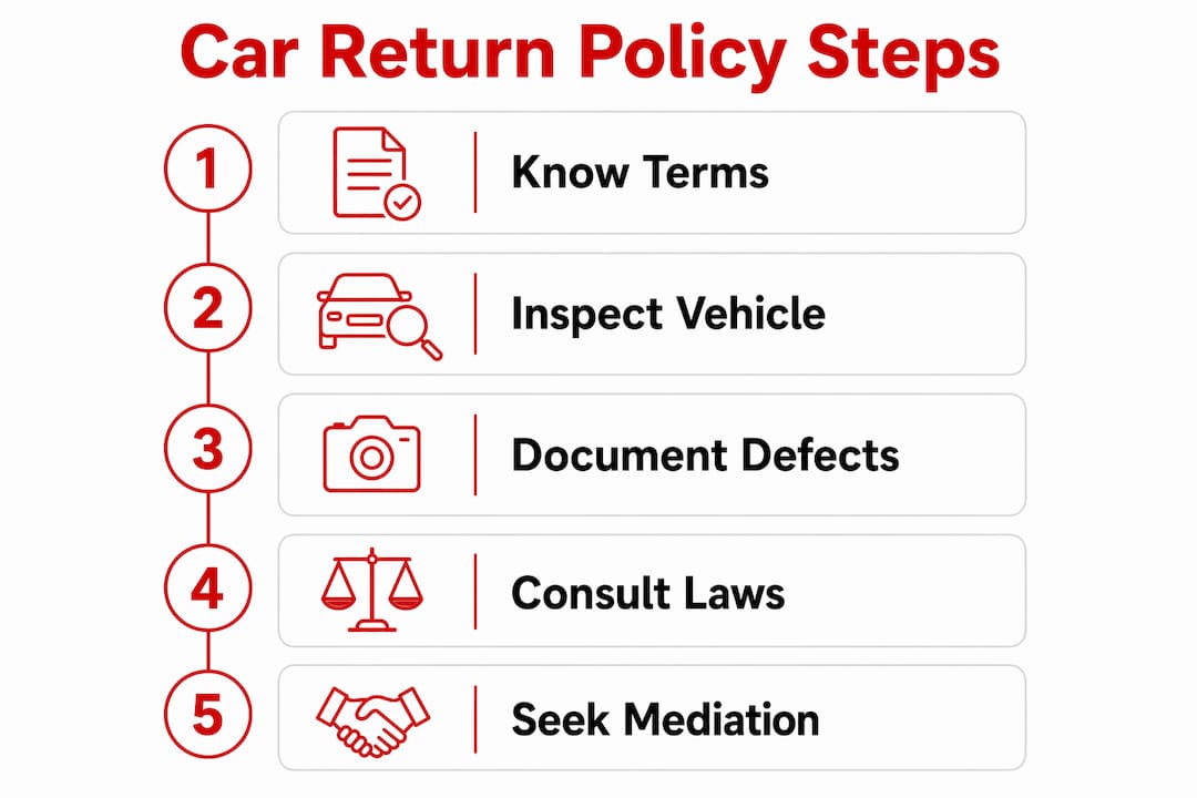 Infographic showing car return policy steps