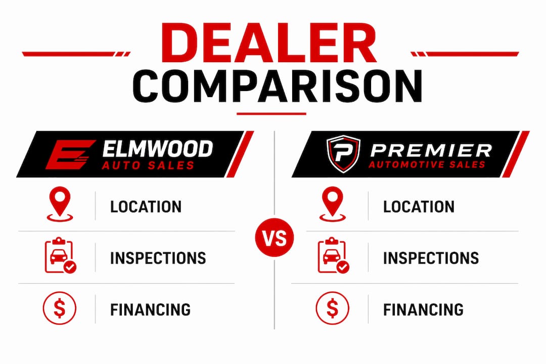 Infographic comparing two used car dealerships