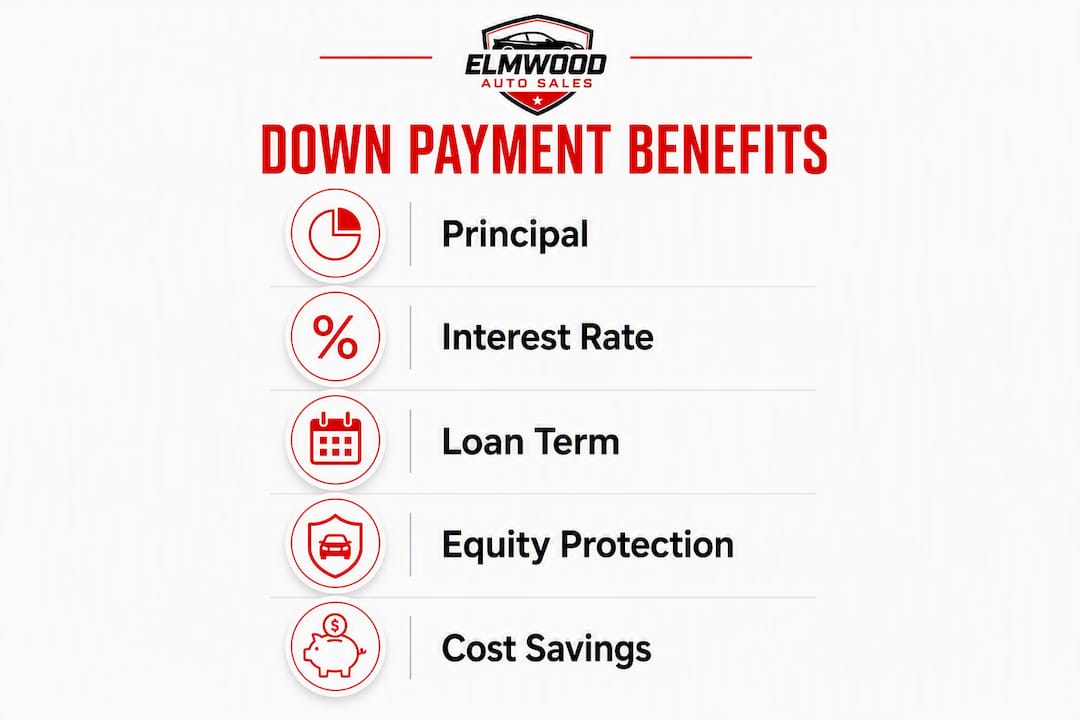 Infographic showing how down payments reduce car costs step by step