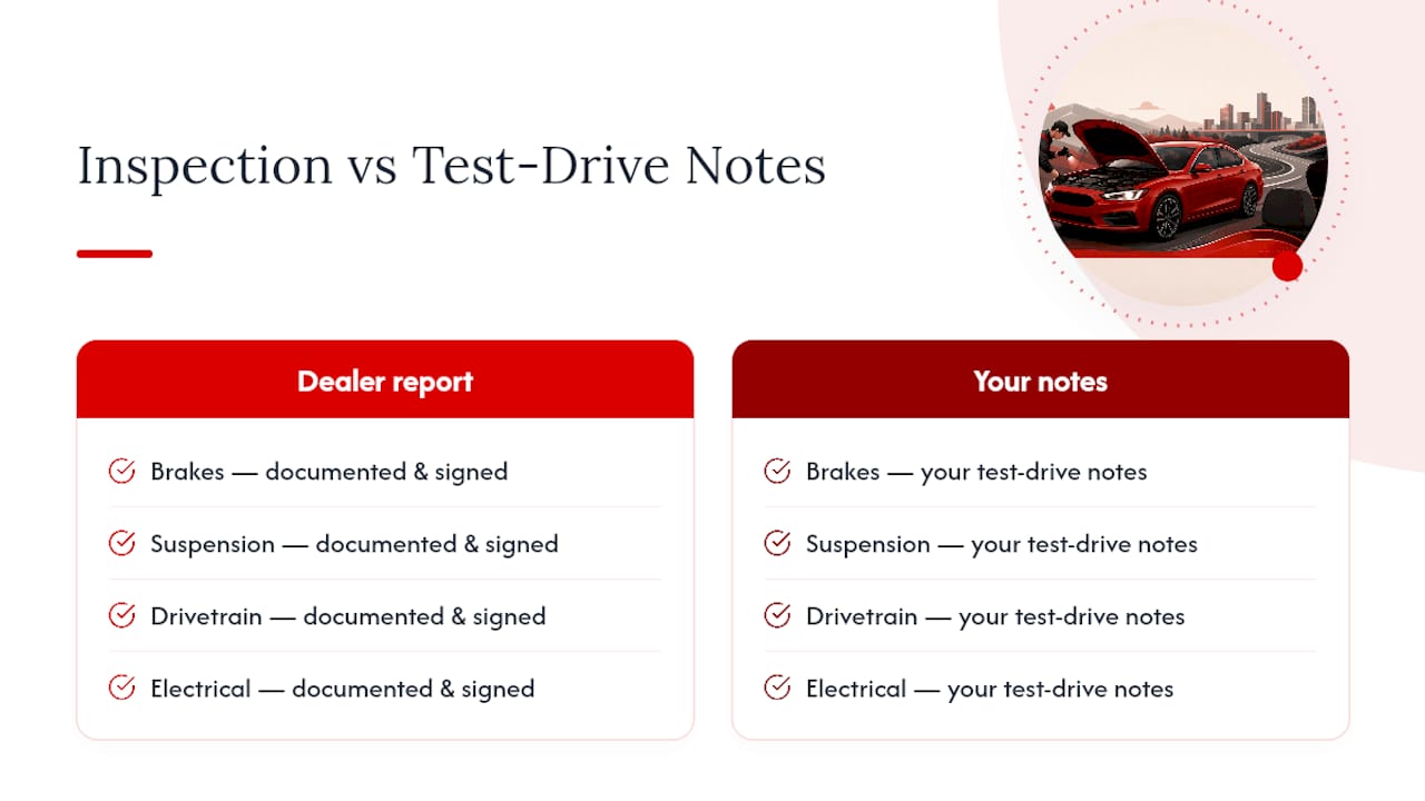 Four vehicle systems inspection comparison
