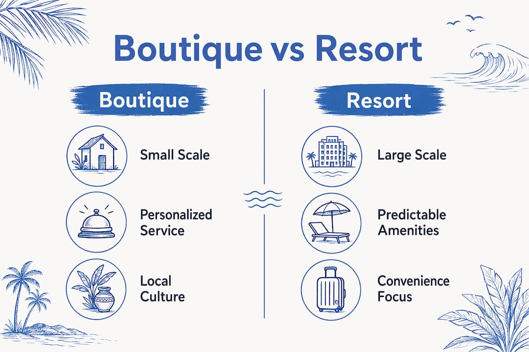 Infographic comparing boutique and resort stays