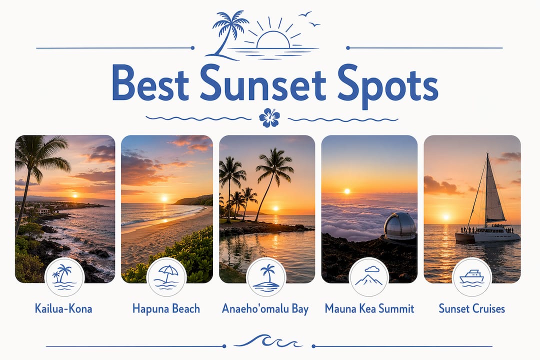 Infographic highlighting top Big Island sunset viewing spots