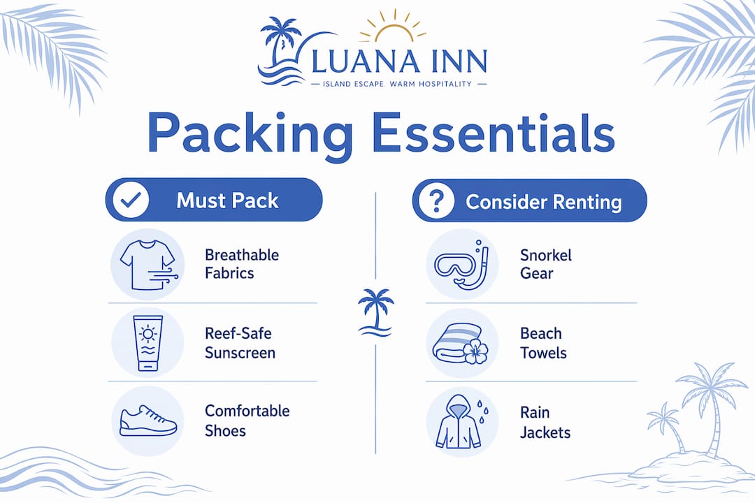 Infographic comparing packing essentials and rental items