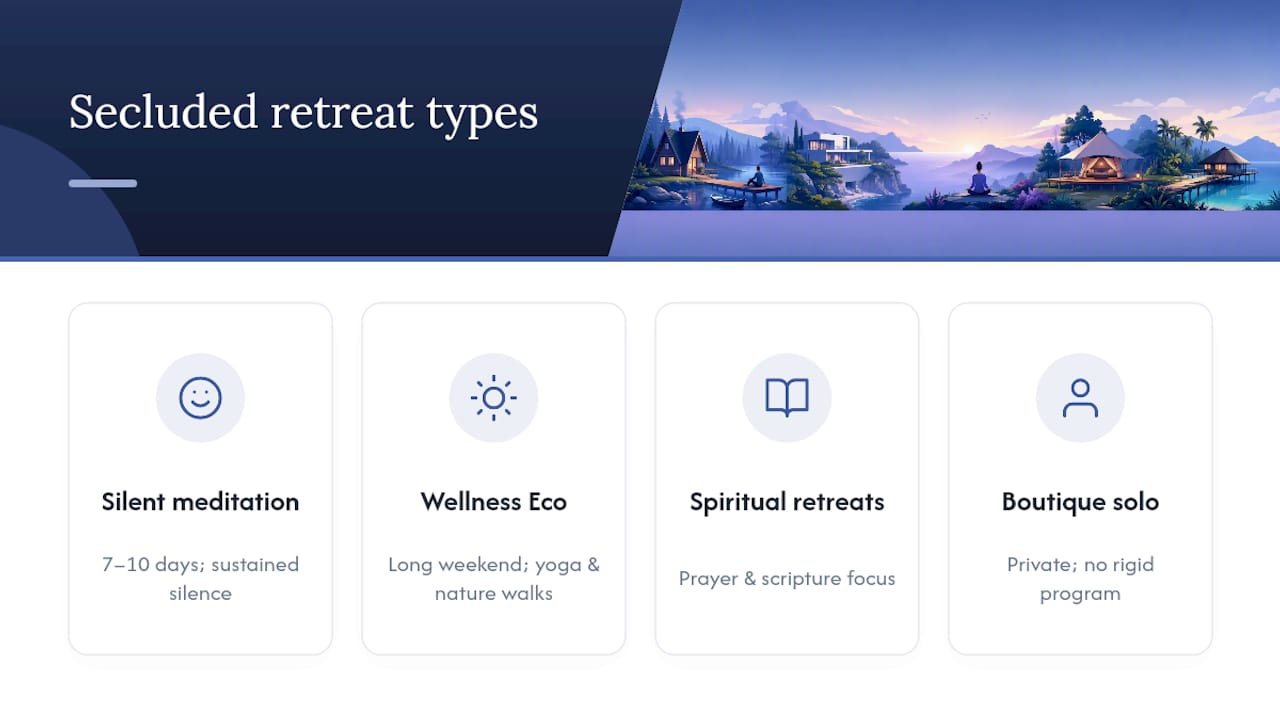 Comparison diagram of main secluded retreat types