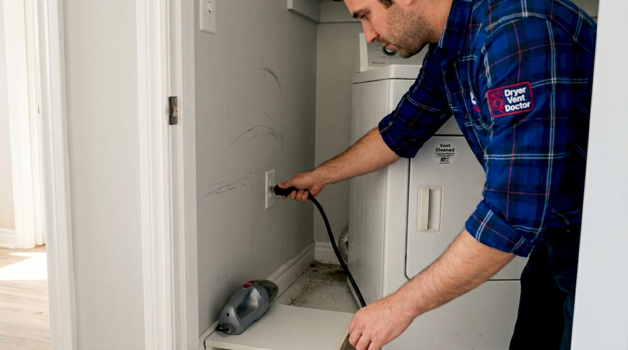 Person unplugging dryer behind appliance