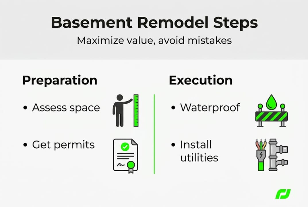 Infographic on key basement remodeling steps