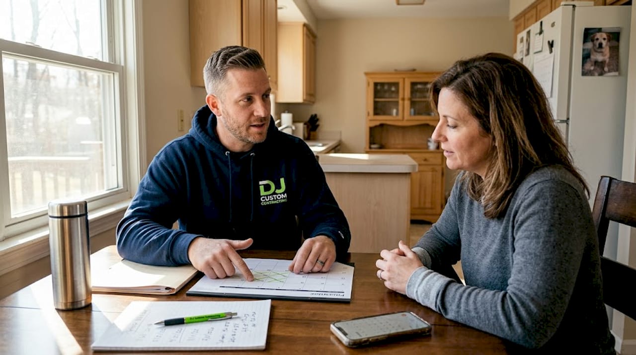 Contractor and homeowner review schedules together