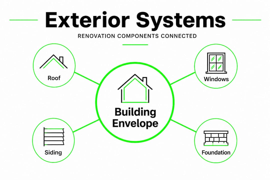 Infographic showing home exterior systems hierarchy