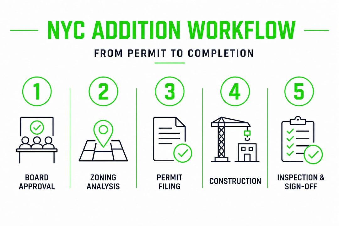 Infographic showing NYC addition workflow steps