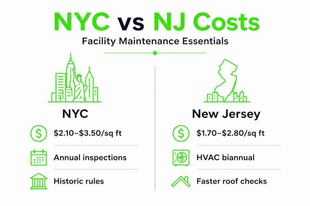 Infographic comparing NYC and NJ facility maintenance costs