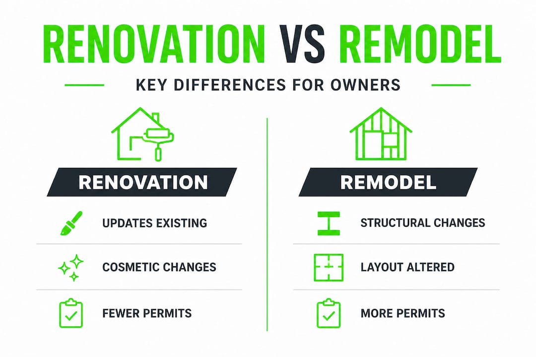 Infographic comparing renovation and remodel differences