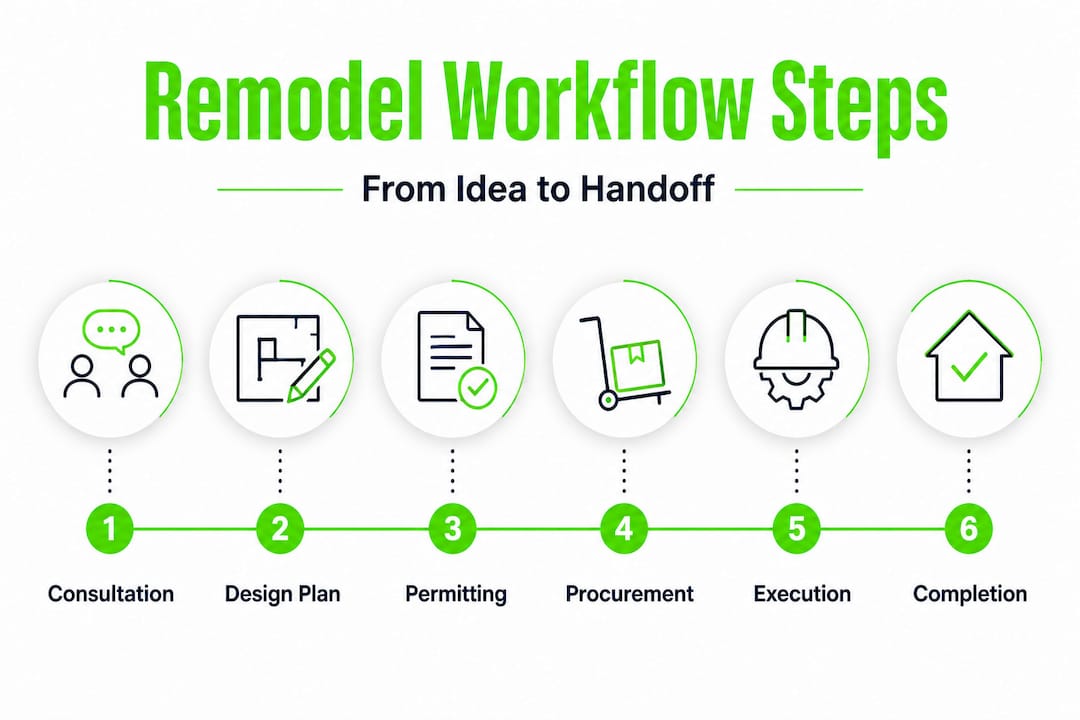 Infographic showing interior remodel project steps