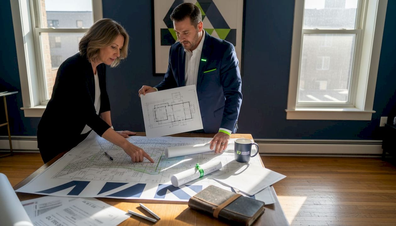 Homeowner and architect review zoning documents