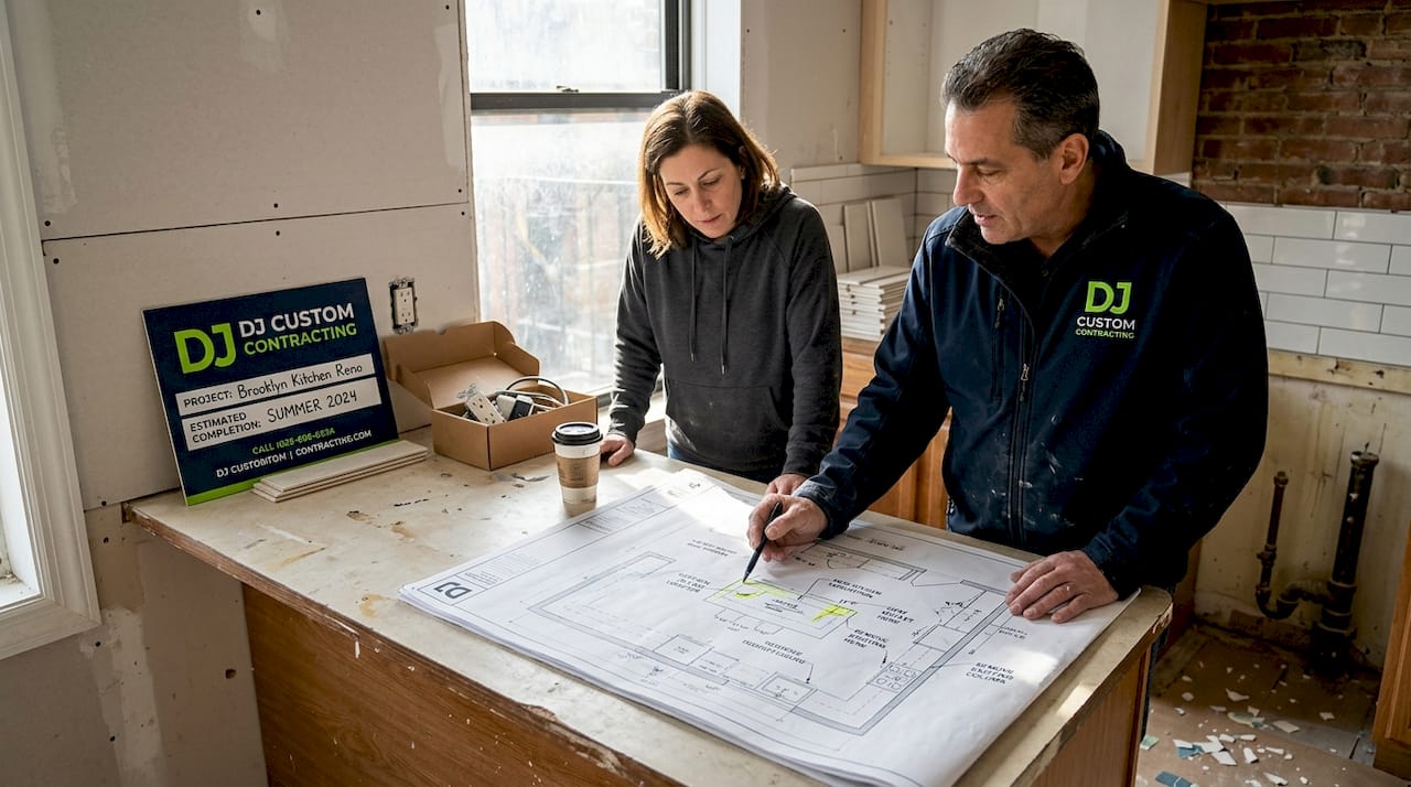 Contractor and owner discuss kitchen plans