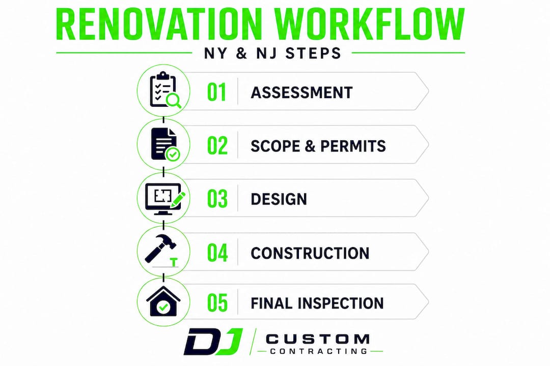 Vertical flow infographic of commercial renovation steps