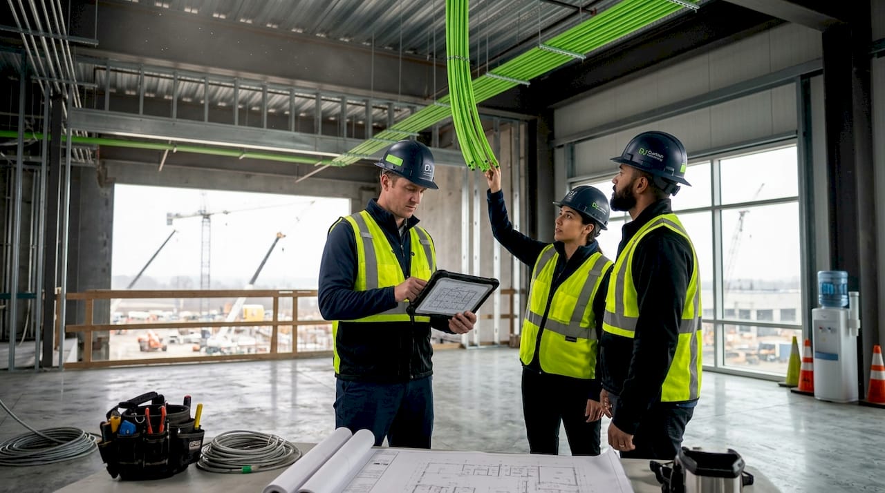 Engineers coordinate building systems on site