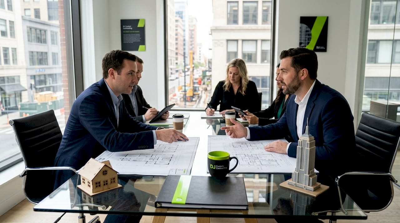 Architects reviewing residential and commercial plans