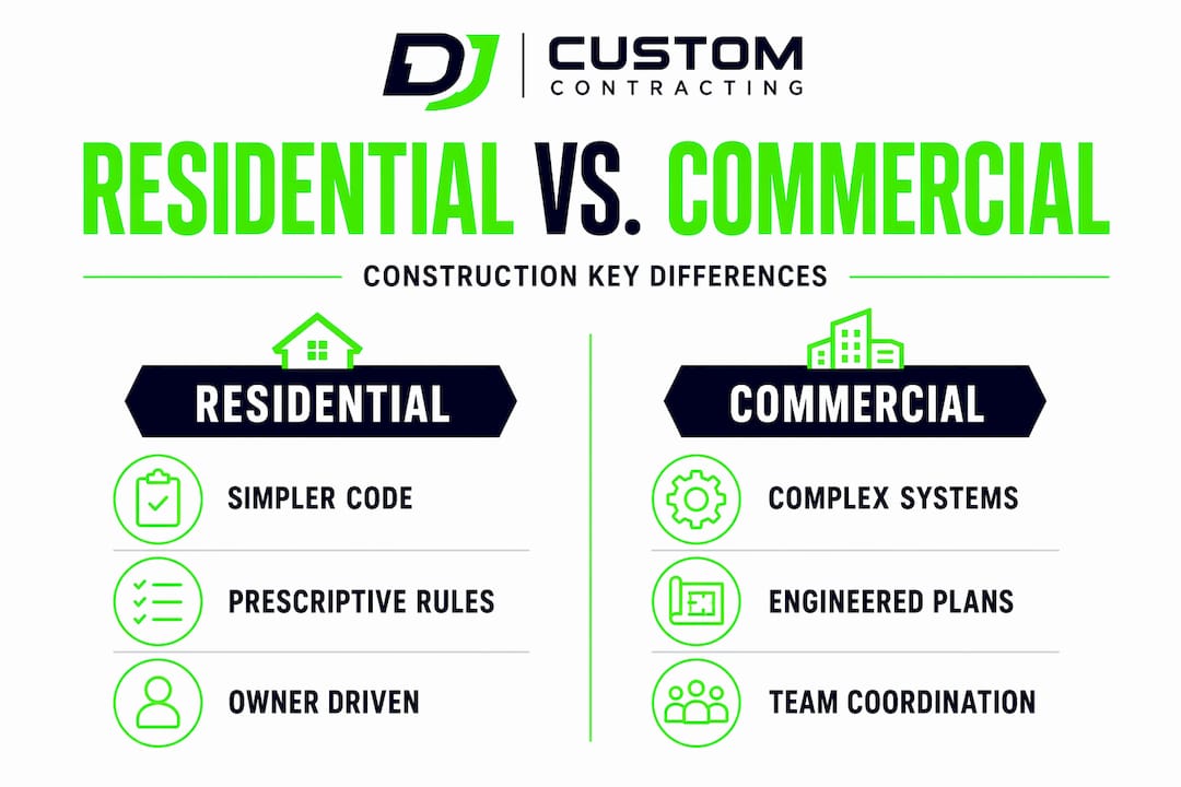 Infographic comparing residential and commercial construction