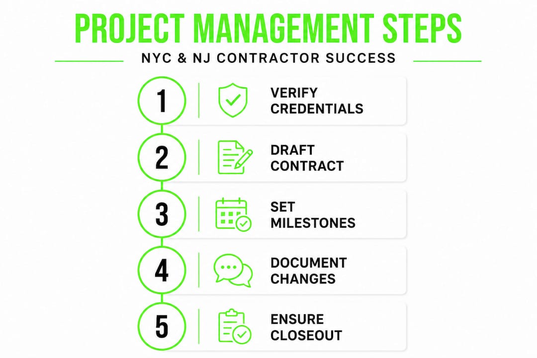 Vertical flow infographic with contractor management steps