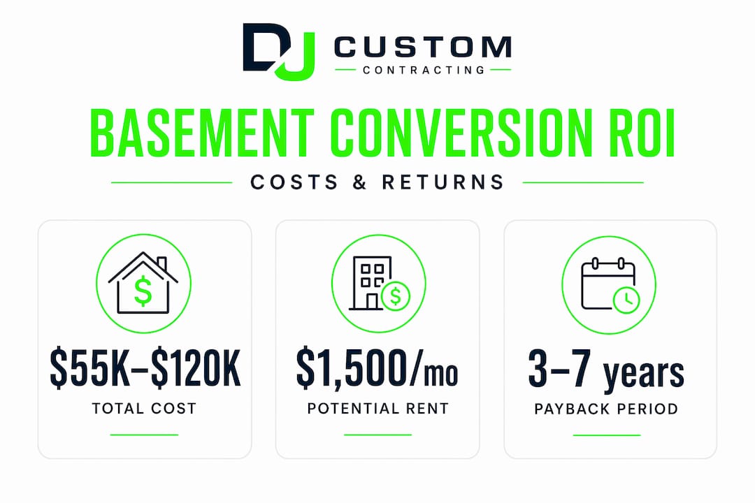 Infographic highlighting basement conversion cost and ROI stats