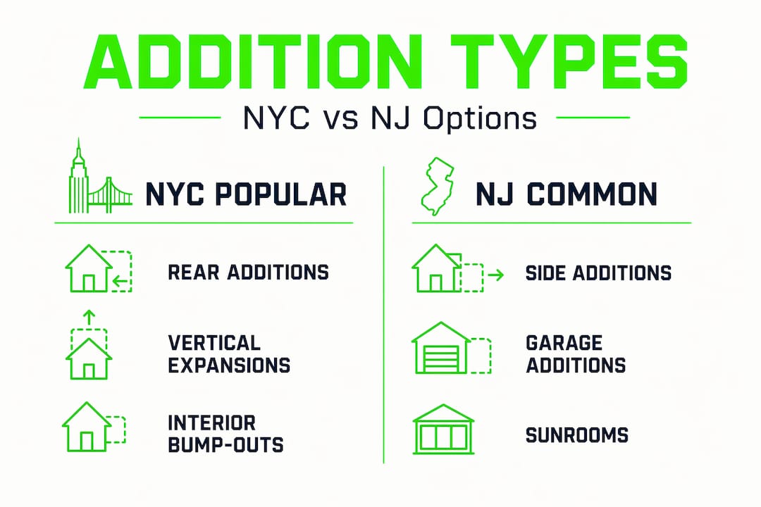 Infographic comparing NYC and NJ addition types