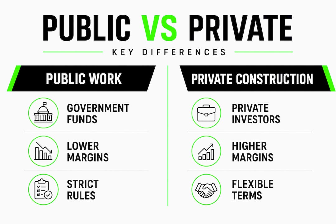 Infographic comparing public and private construction