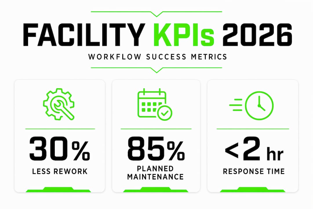 Infographic highlighting facility maintenance KPIs for 2026