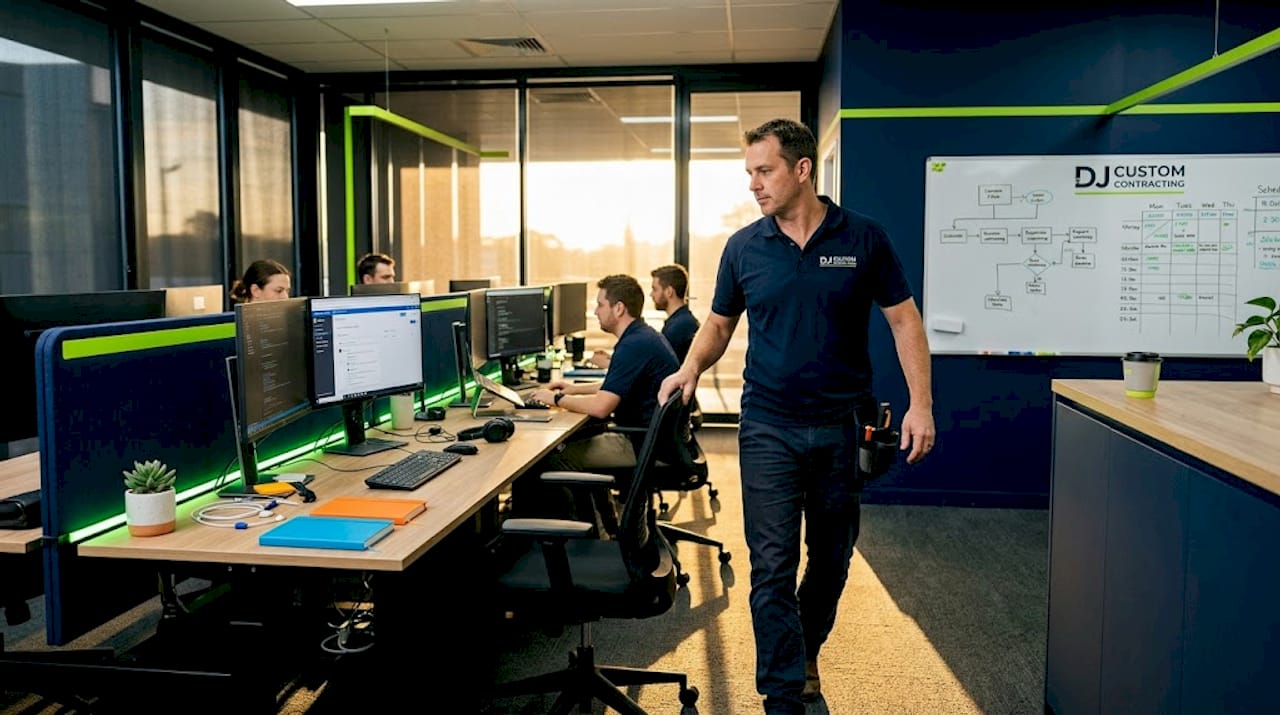 Staff adjusting layout in open-plan office