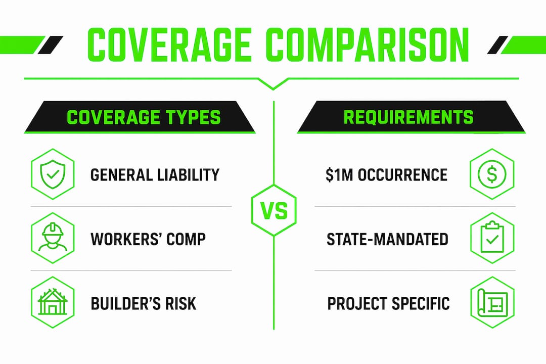 Infographic comparing construction insurance types and requirements