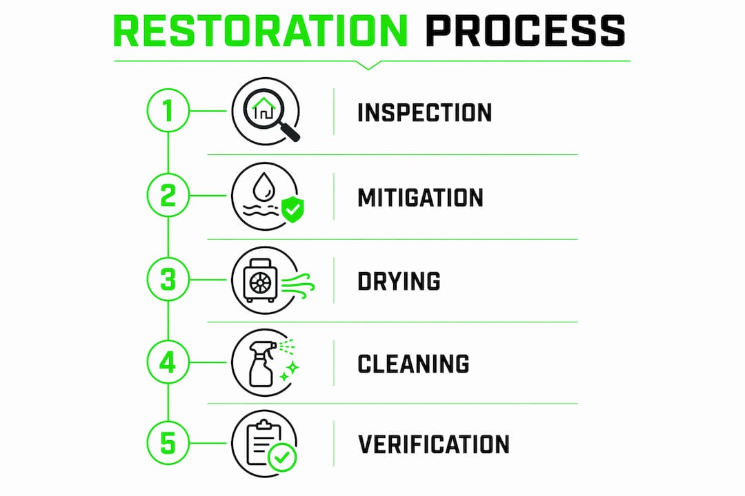 Infographic vertical flow of commercial restoration steps