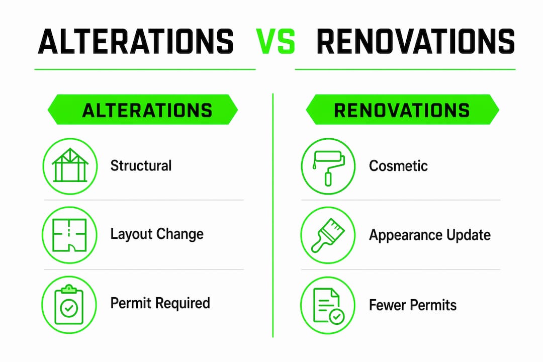 Infographic comparing alterations and renovations