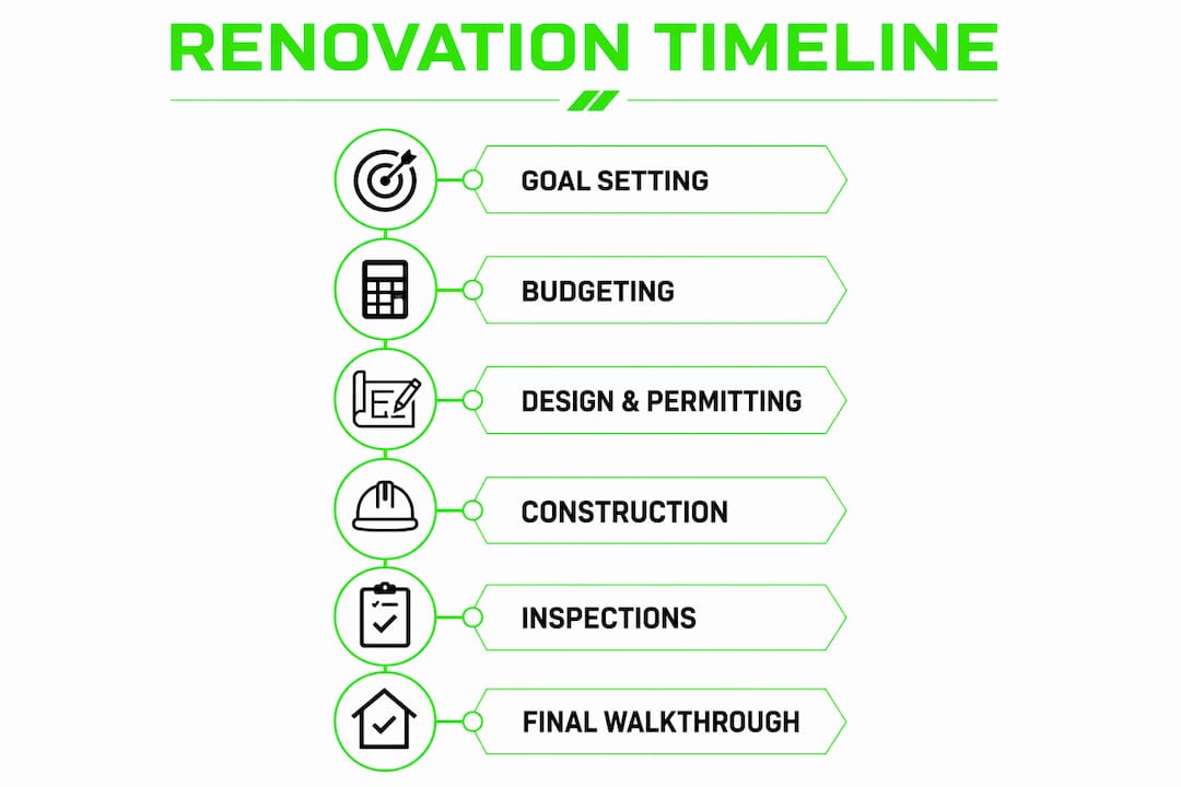Infographic illustrating renovation process timeline steps