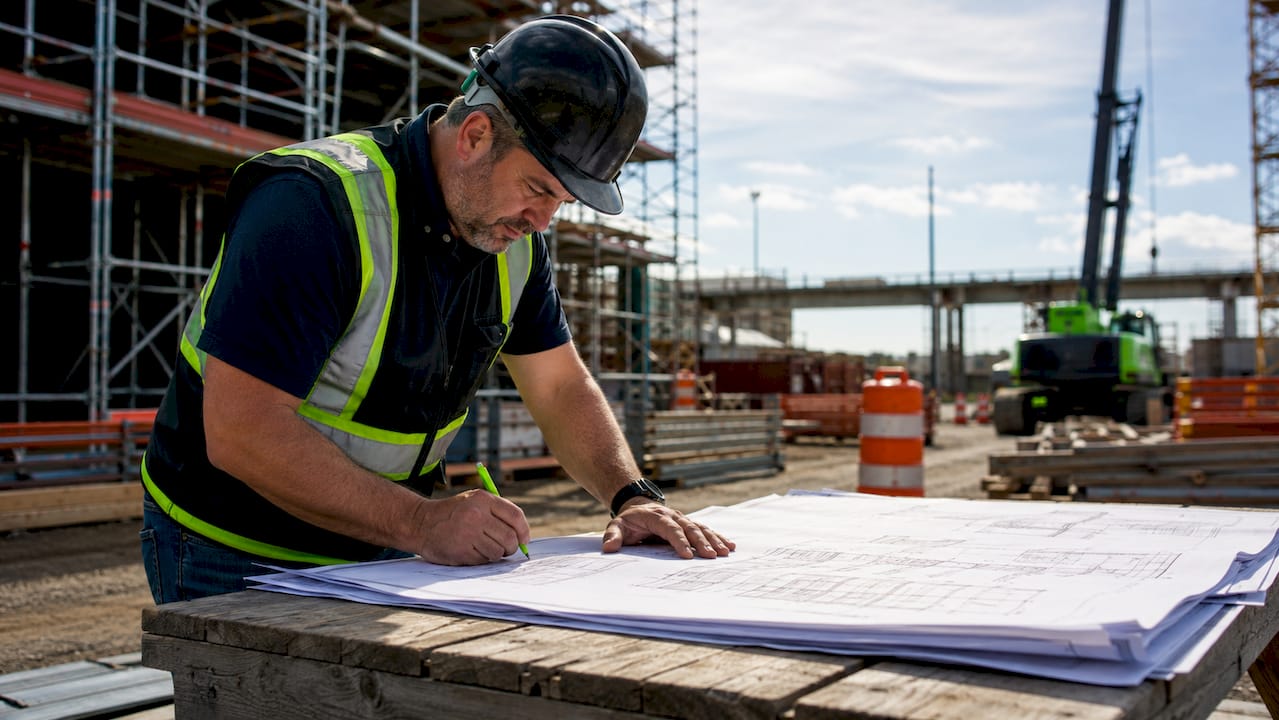 Project manager reviewing construction stages