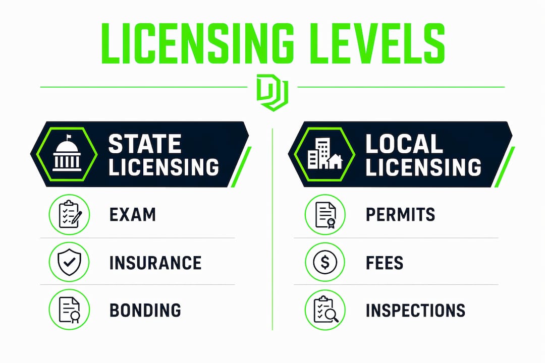 Infographic comparing state and local licensing categories