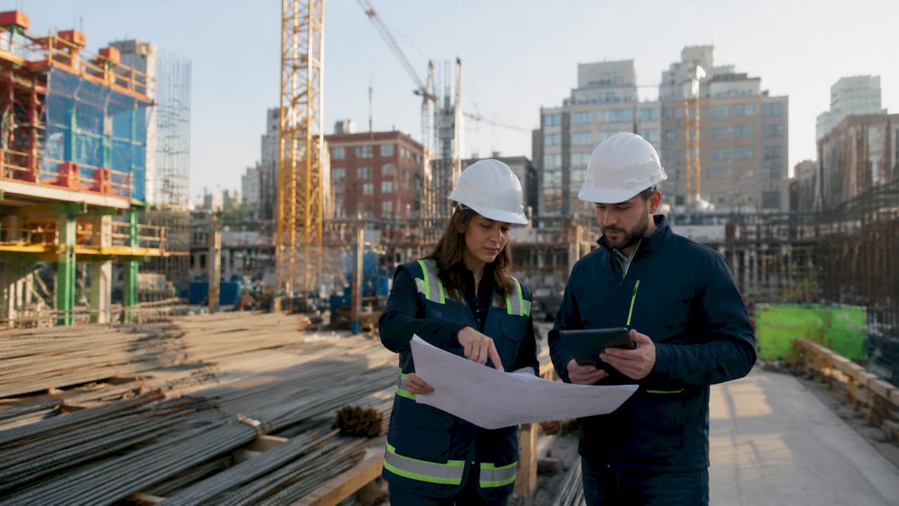 Construction manager and engineer discussing alteration plans