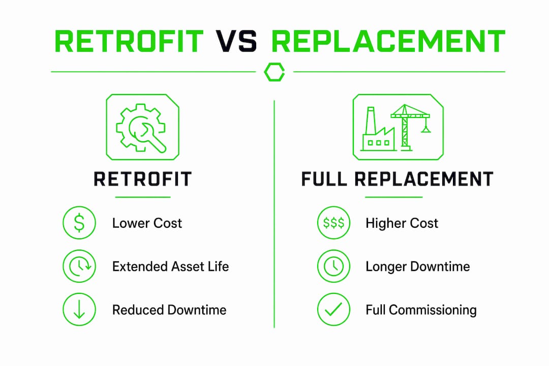 Infographic comparing retrofit and replacement benefits
