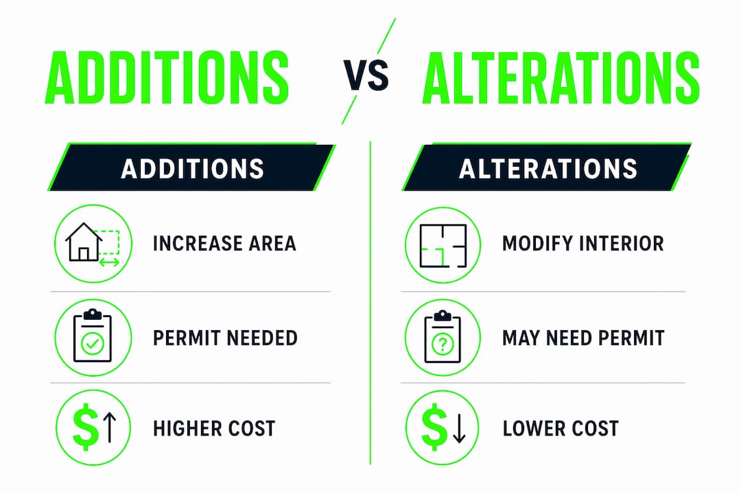Infographic comparing additions and alterations in NYC property projects