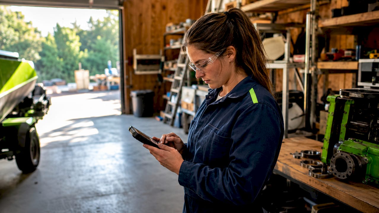 Maintenance technician using handheld device