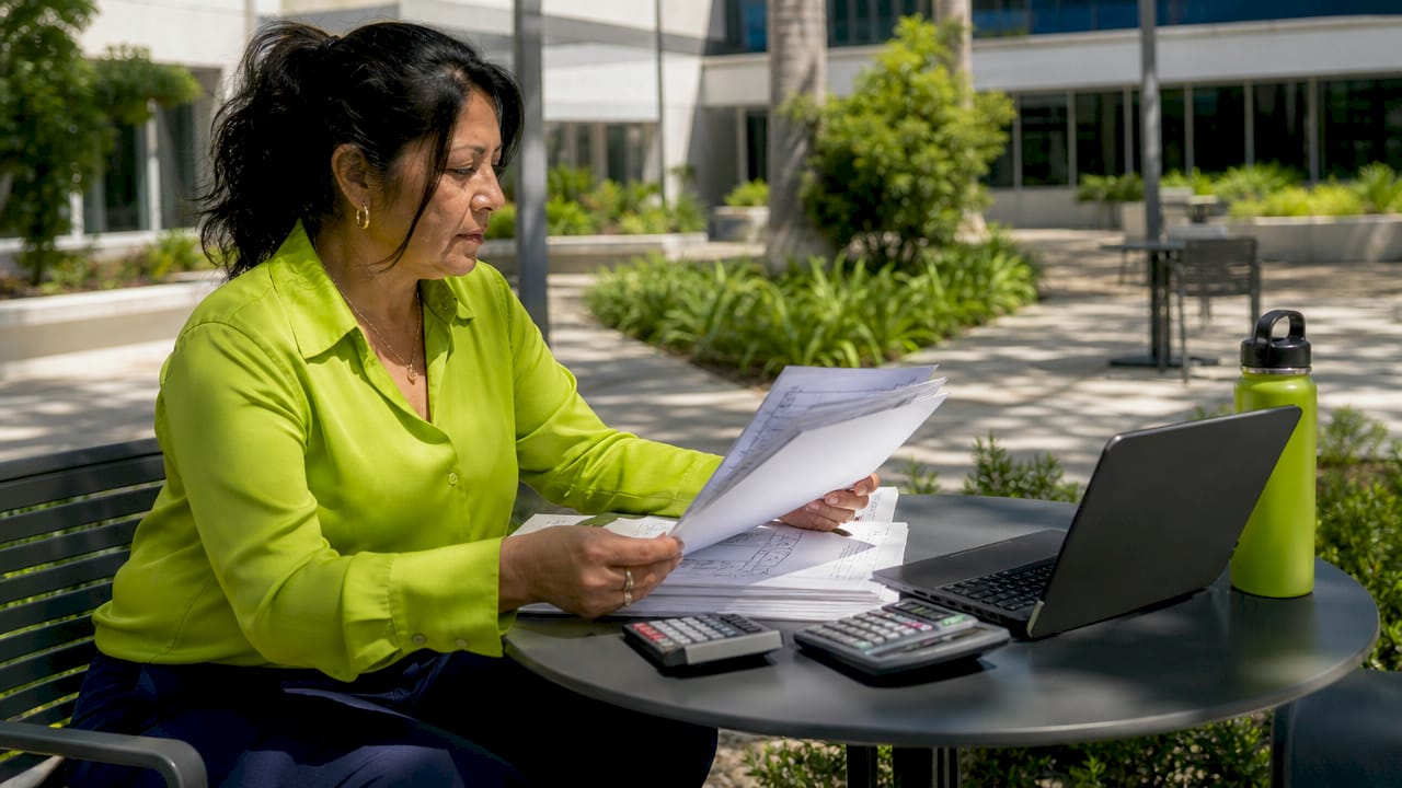 Project manager reviewing government construction plans