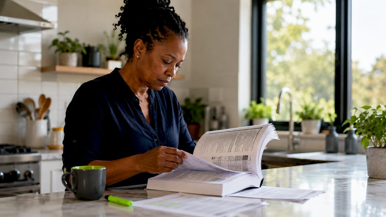 Woman reviewing building code documents