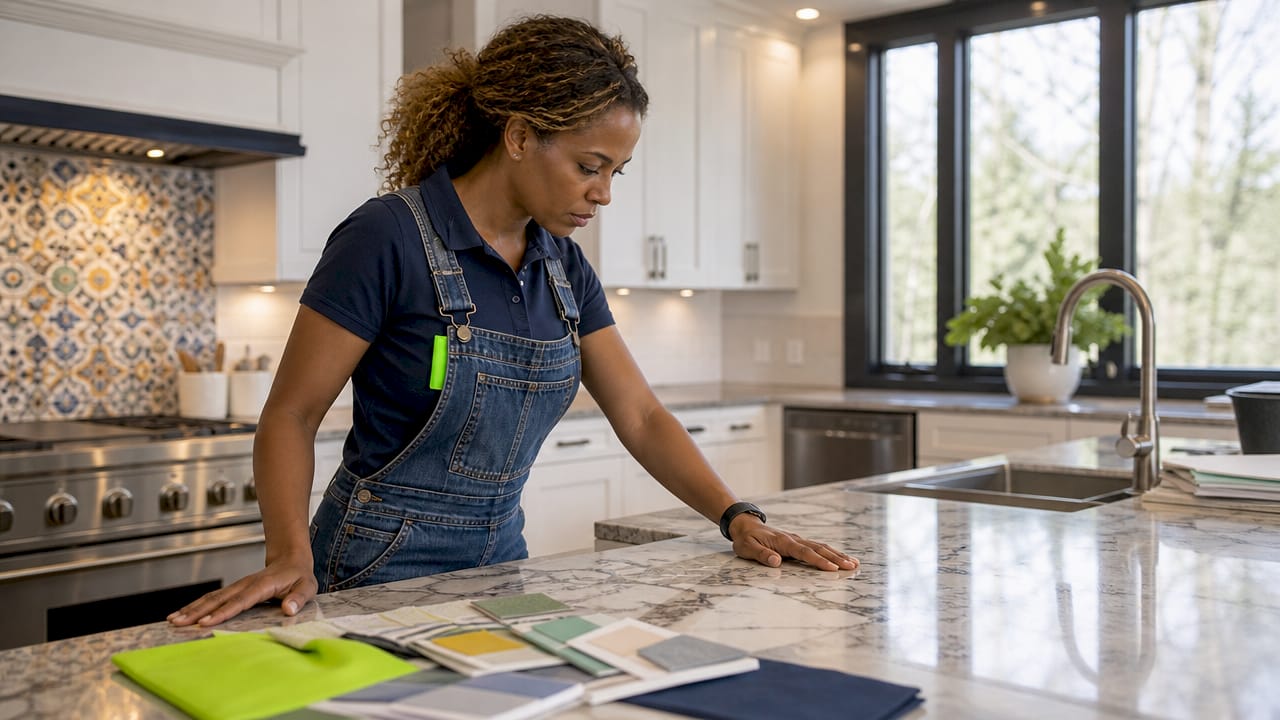 Contractor inspecting kitchen renovation details