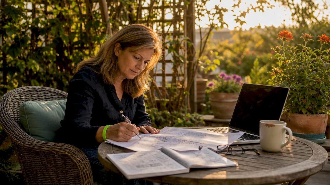 Homeowner reviewing renovation plans at kitchen table