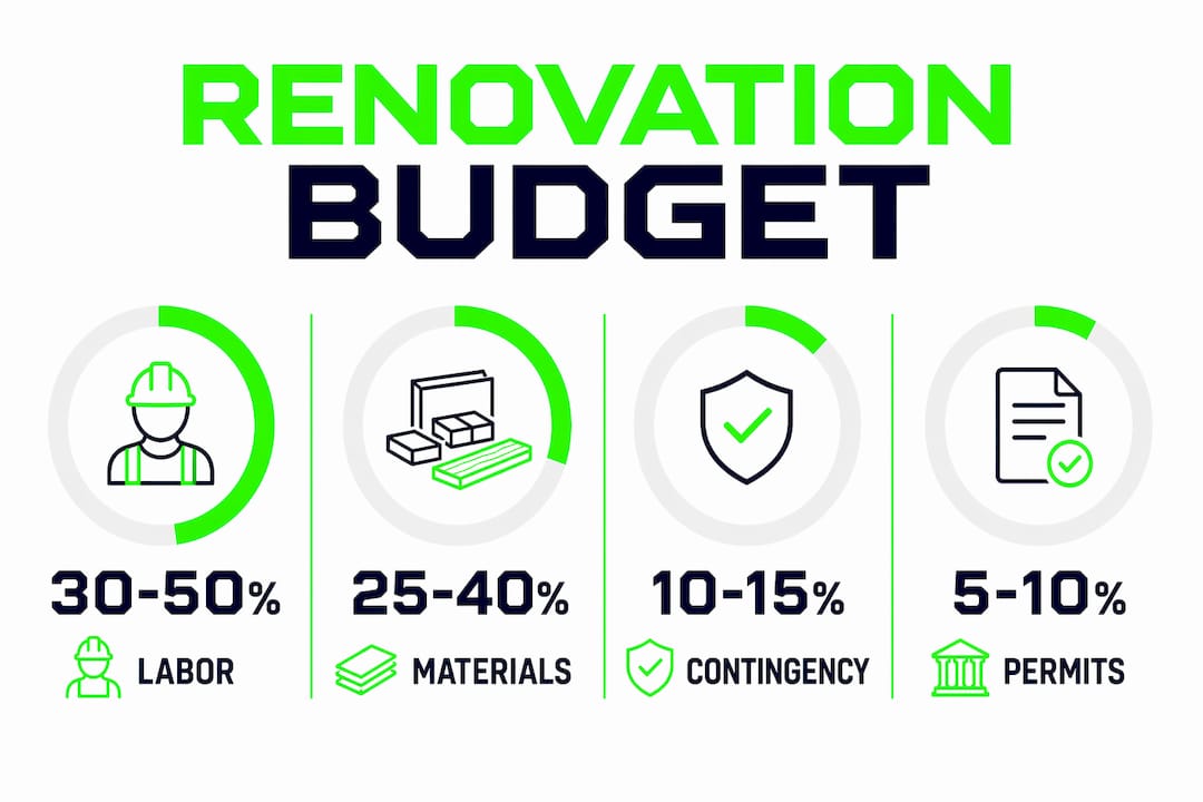 Infographic showing renovation budget percentage breakdown